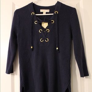 NWT Michael Kors Navy Lace Up Tunic Sweater